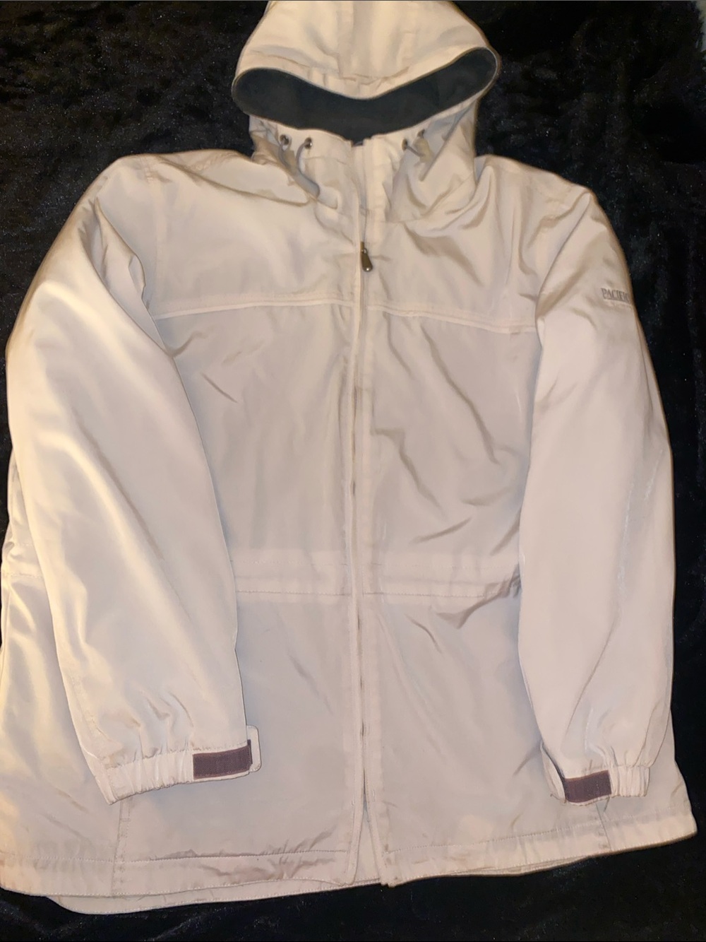 Pacific Trail Off-White Hooded Raincoat with Dark Trim